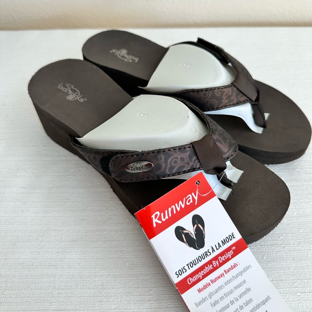 New Bandals Runway Brown Flip Flop Wedge Sandals Women’s 6 View 5